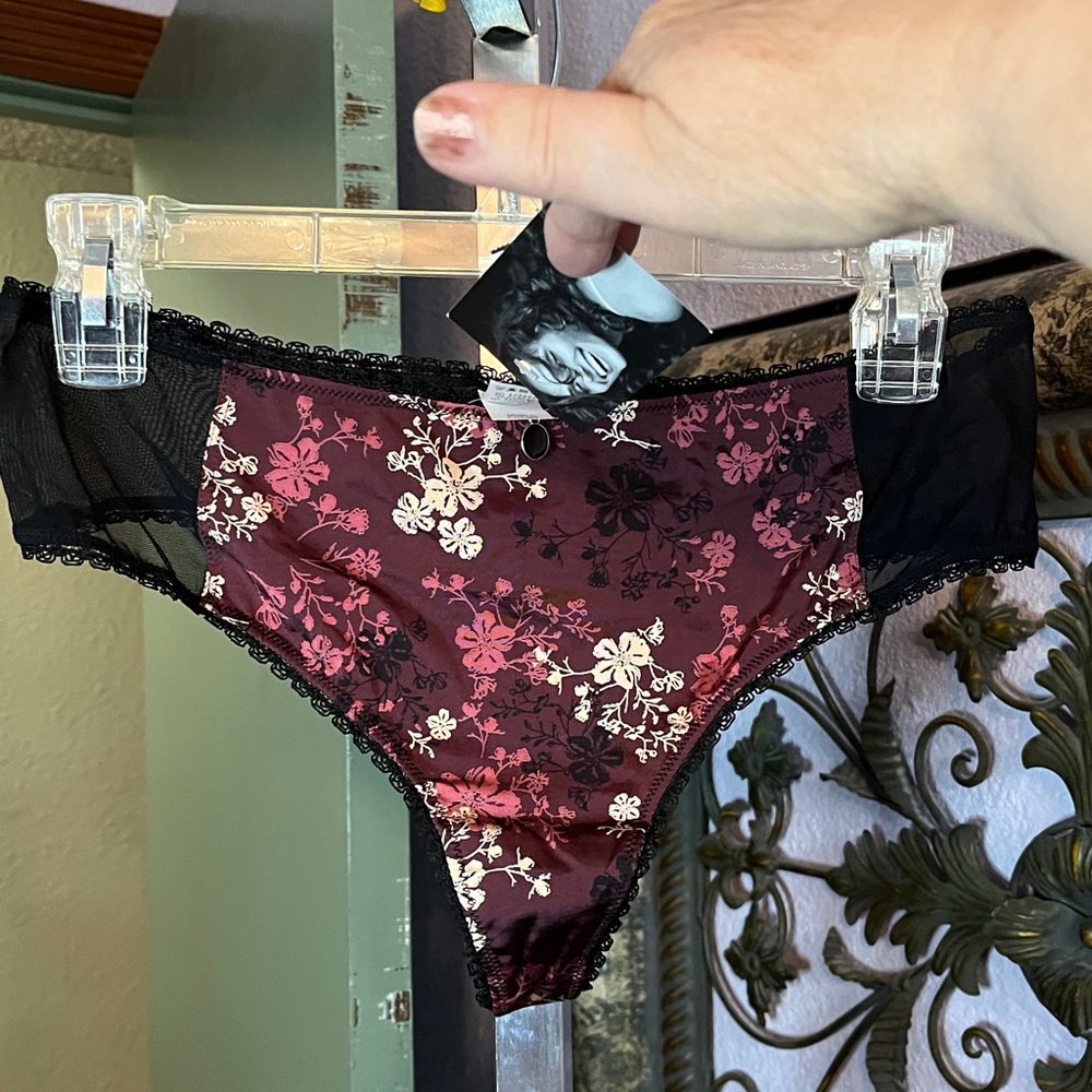 NWT Calida Brief- black stretch with floral front- Sz M